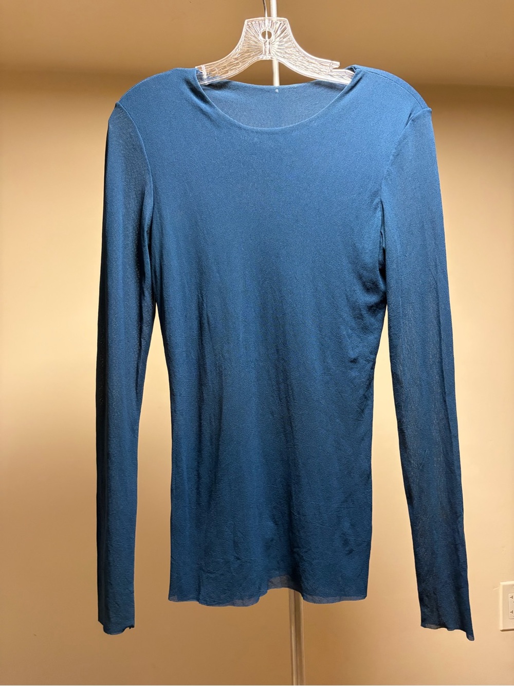 Long Sleeve Teal Mesh  Top in Teal Blue